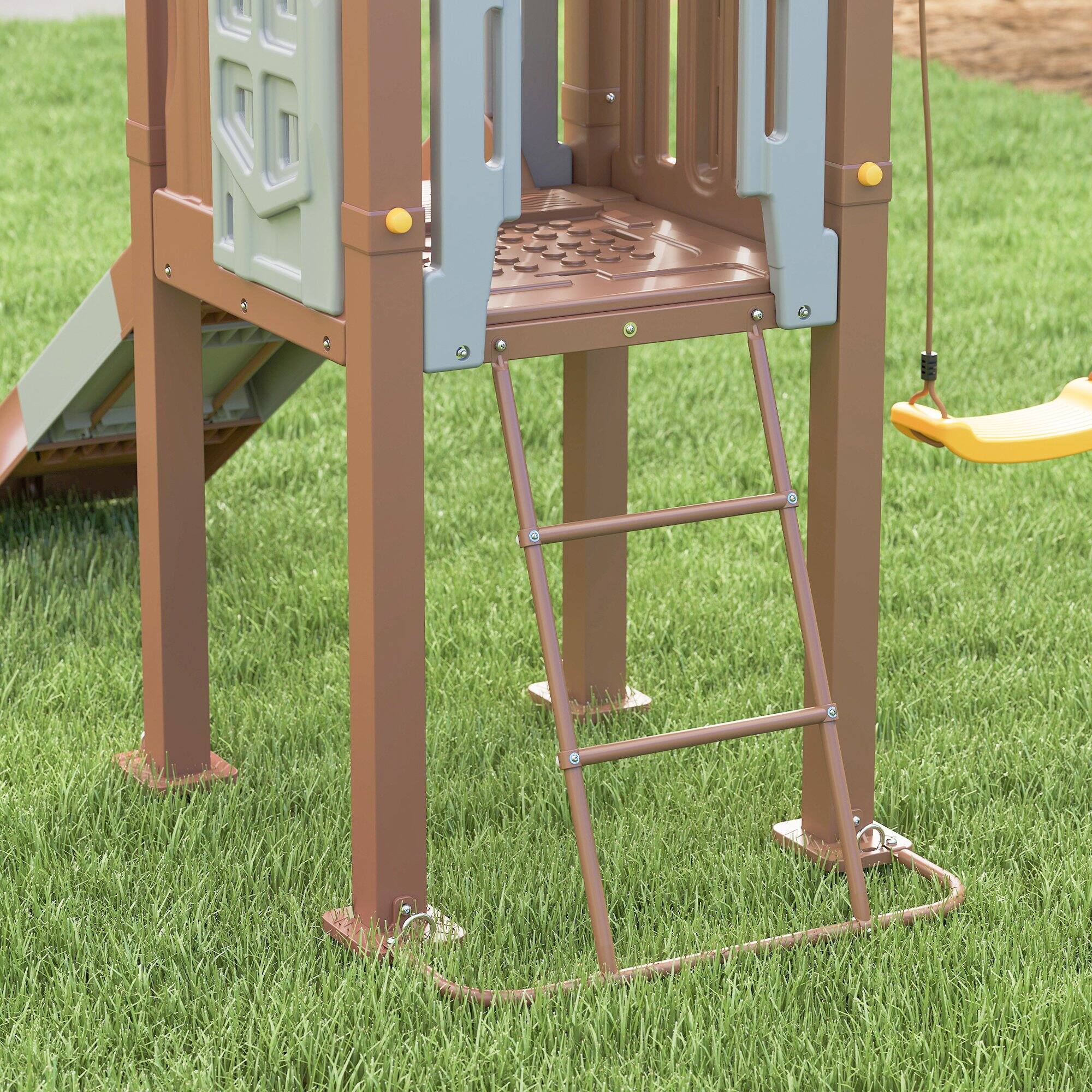 Alt View 5. Qaba - Kids Swing Set, Backyard Playground, 6 FT Slide, 2 Adjustable Swings, Fort with Canopy, Ladder, Ages 3-8.