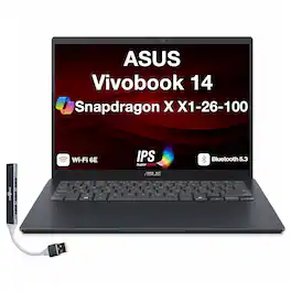 ASUS - Vivobook 14 Laptop 14.0 WUXGA Display (Snapdragon X X1-26-100, 16GB, 512GB SSD, Win 11 Pro) w/USB Hub - Quiet Blue
