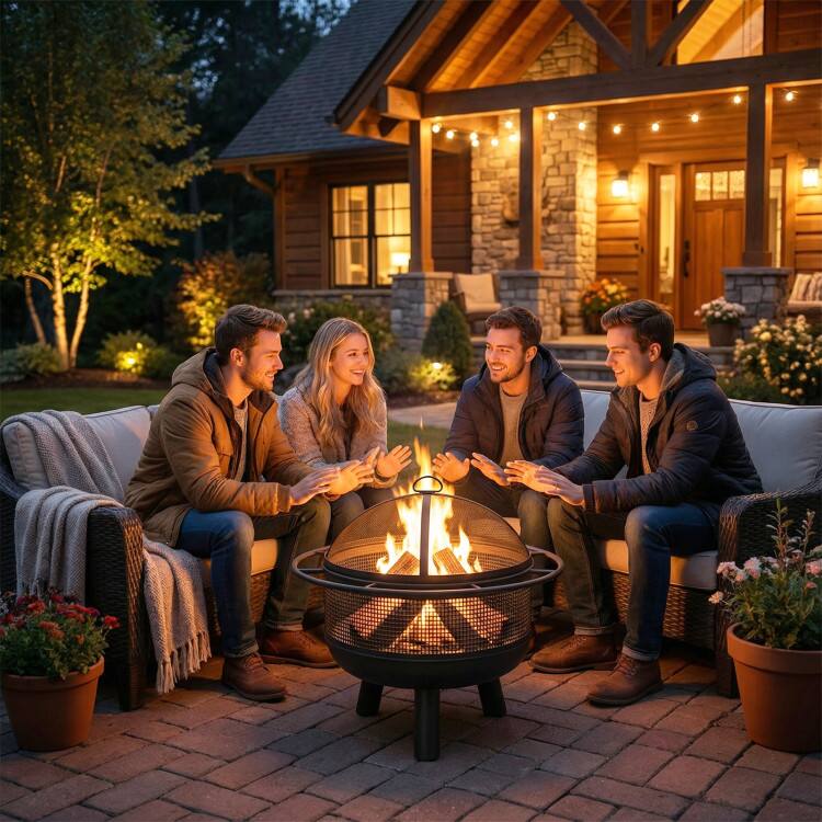 Alt View 4. Mondawe - 24 Inch Wood Burning Fire Pit with Log Grate and  Mesh Screen for Outside - Black.