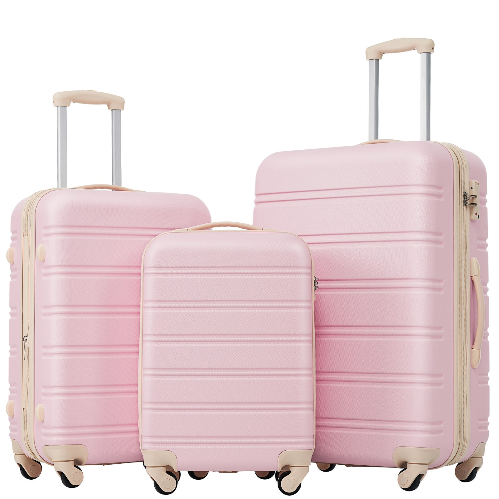 Ecooso - 3 Piece Luggage Set Hardside Spinner Suitcase with TSA Lock 20" 24" 28" - Light Pink