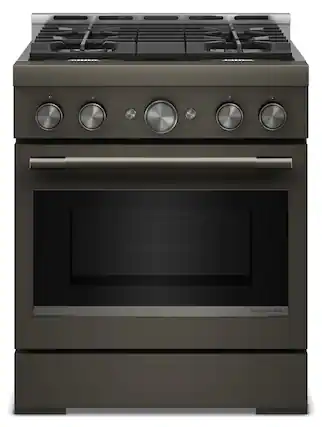 Front. KitchenAid - 4.1 Cu. Ft Commercial Gas Range with No Preheat Air Fry Mode and 4 Burner - Black Ore.