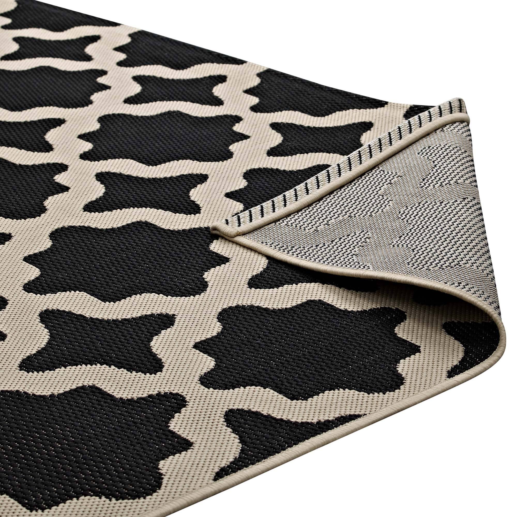 Alt View 5. Modway - Cerelia Moroccan Trellis Indoor and Outdoor Area Rug - Black and Beige.