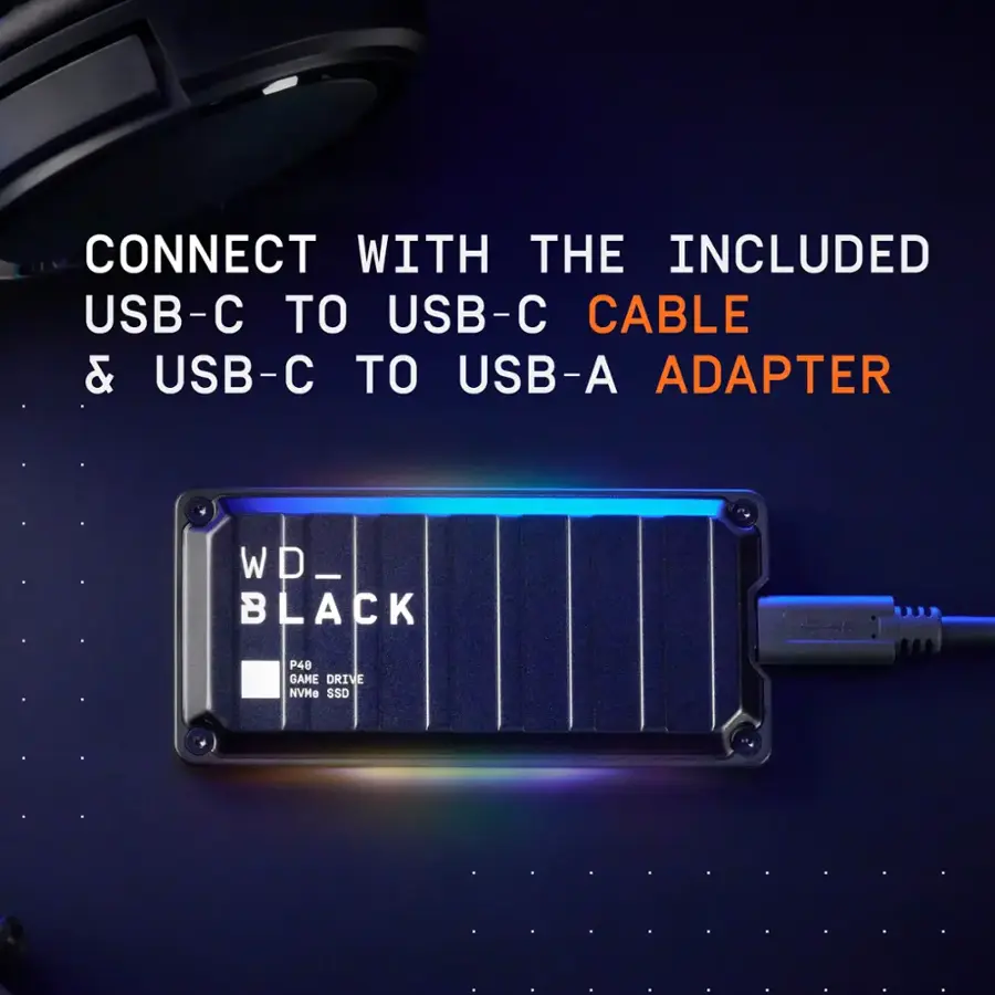 Connect with the included USB-C to USB-C cable and USB-C to USB-A adapter. WD_Black P48 Game Drive NVMe SSD.