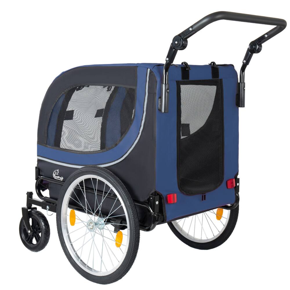 Alt View 1. JUJABU - 2-in-1 Foldable Pet Carrier Cart for Dogs up to 100lbs with Breathable Mesh and PVC Rain Cover, Dark Blue.