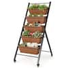 Front. Costway - 5-Tier Vertical Raised Garden Bed Elevated Planter with Wheels & Container Boxes - Brown.
