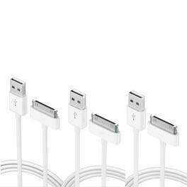 Qixxronics - 3-Pack 6FT 30 Pin Charger Cable for iPhone 4 4s 3G 3GS, iPad 1st 2nd 3rd Generation, iPod Touch, iPod Nano, iPod Classic - White