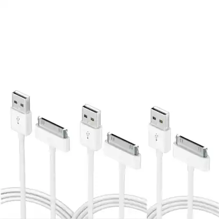 Front. Qixxronics - 3-Pack 6FT 30 Pin Charger Cable for iPhone 4 4s 3G 3GS, iPad 1st 2nd 3rd Generation, iPod Touch, iPod Nano, iPod Classic - White.