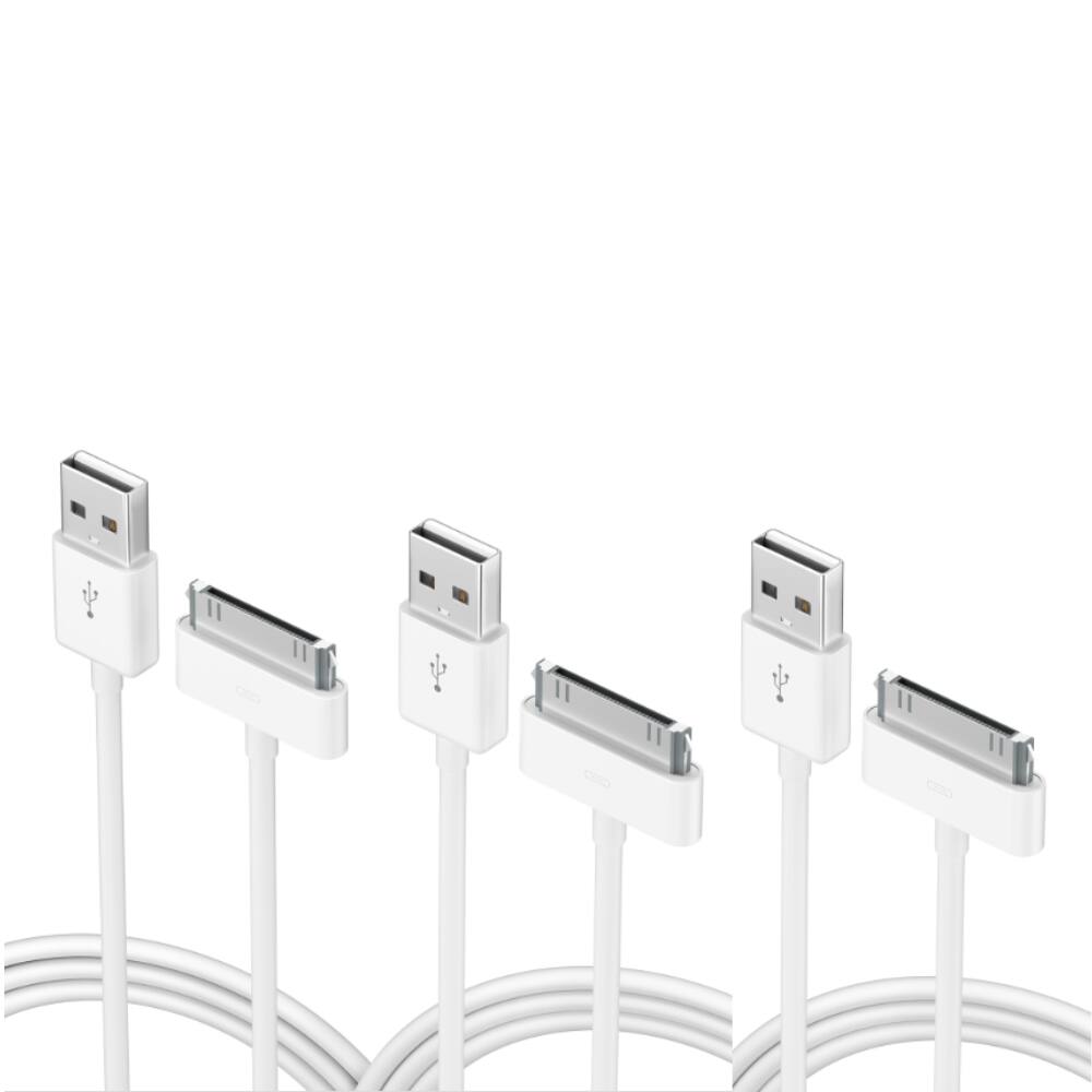 Front. Qixxronics - 3-Pack 6FT 30 Pin Charger Cable for iPhone 4 4s 3G 3GS, iPad 1st 2nd 3rd Generation, iPod Touch, iPod Nano, iPod Classic - White.