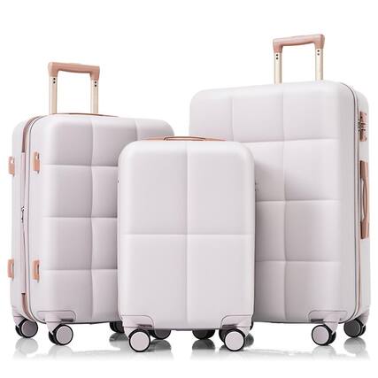 Front. BreeBe - 3-Piece Luggage Set, Airline Approved Carry-On with Cup Holder, ABS Hard Shell Suitcases with Spinner Wheels - Light Grey.