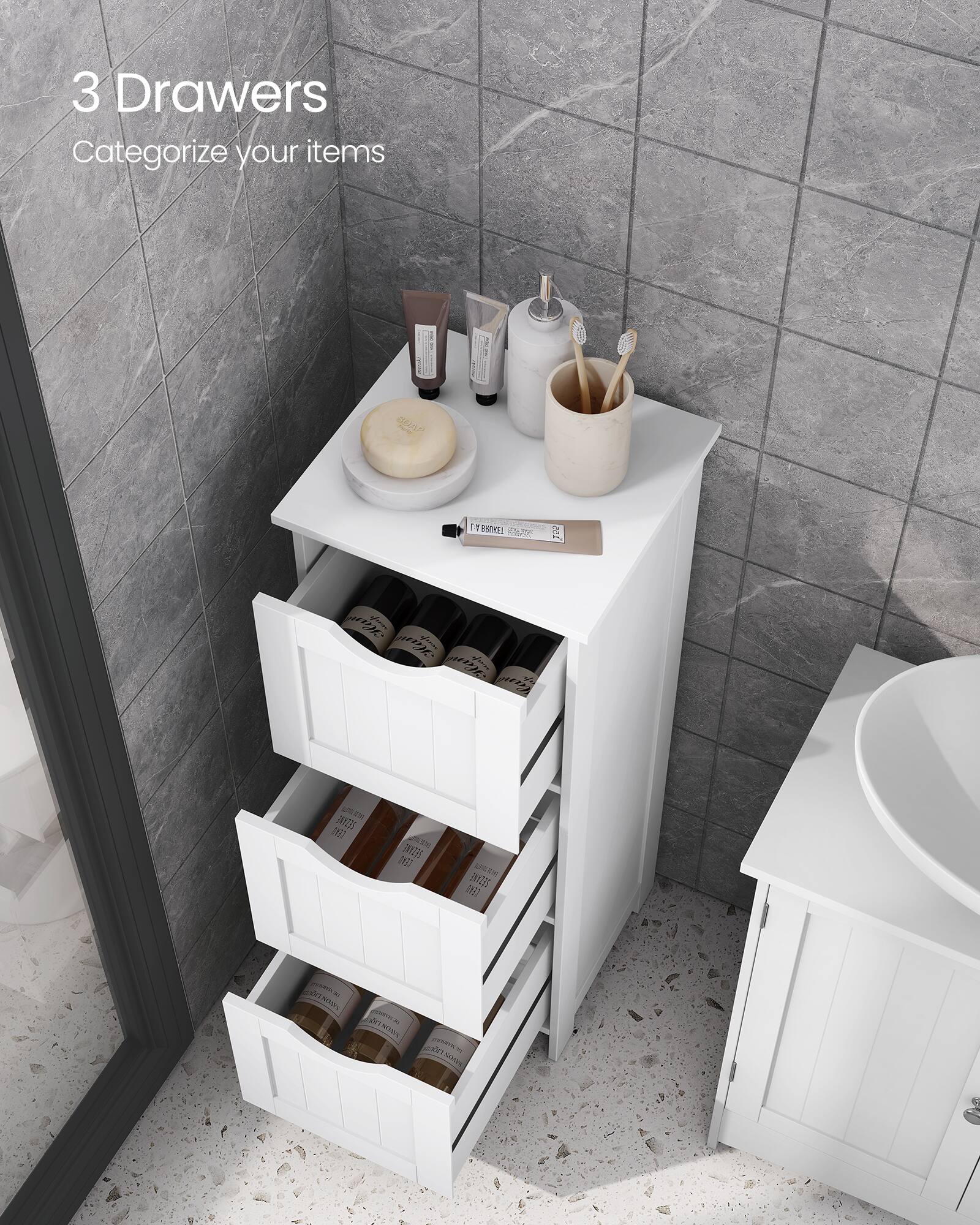3 Drawers  
Categorize your items