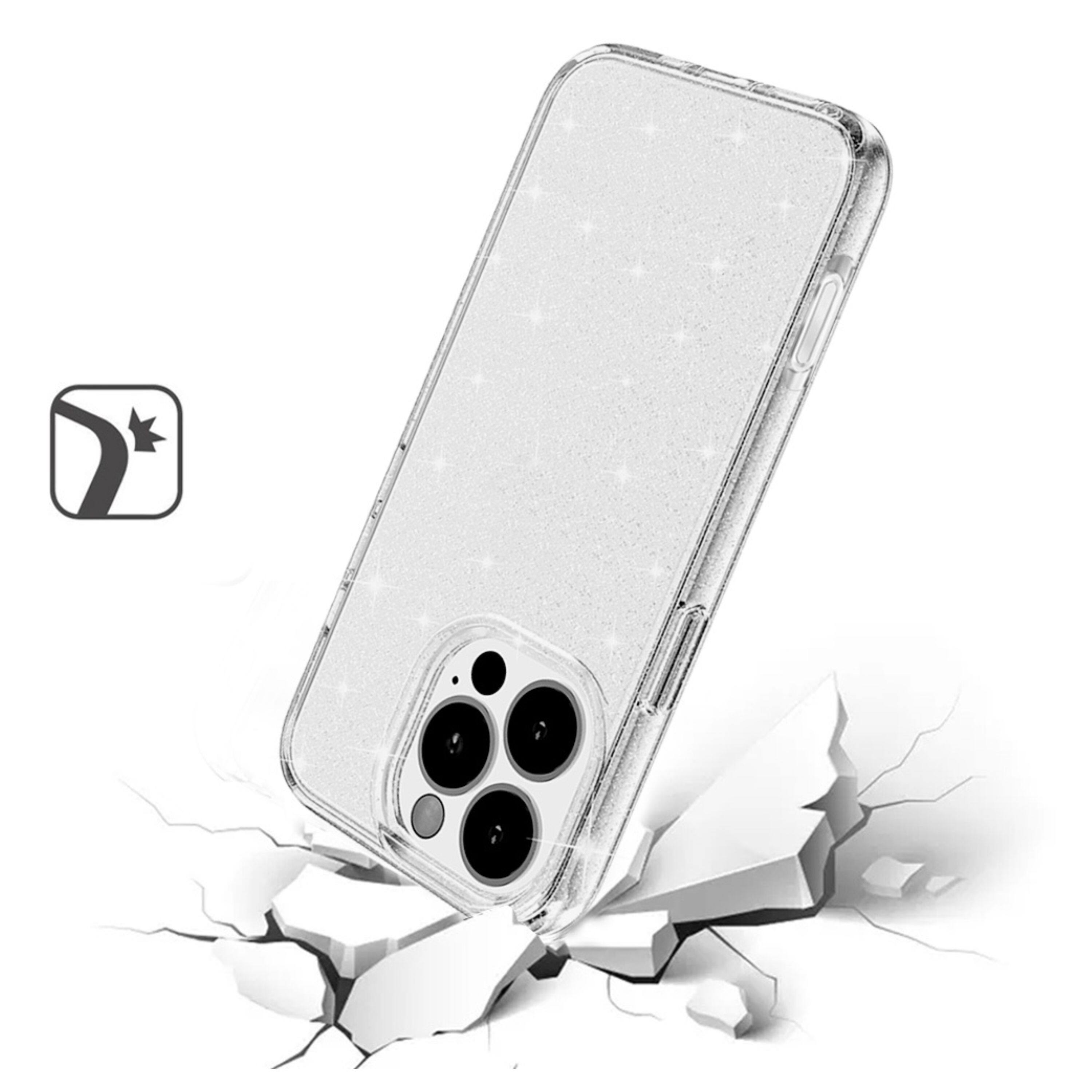 Left. Kitcheniva - Translucent Glitter 3mm Thick Phone Case With Tempered Glass For iPhone 16 Pro Max Clear - Clear.