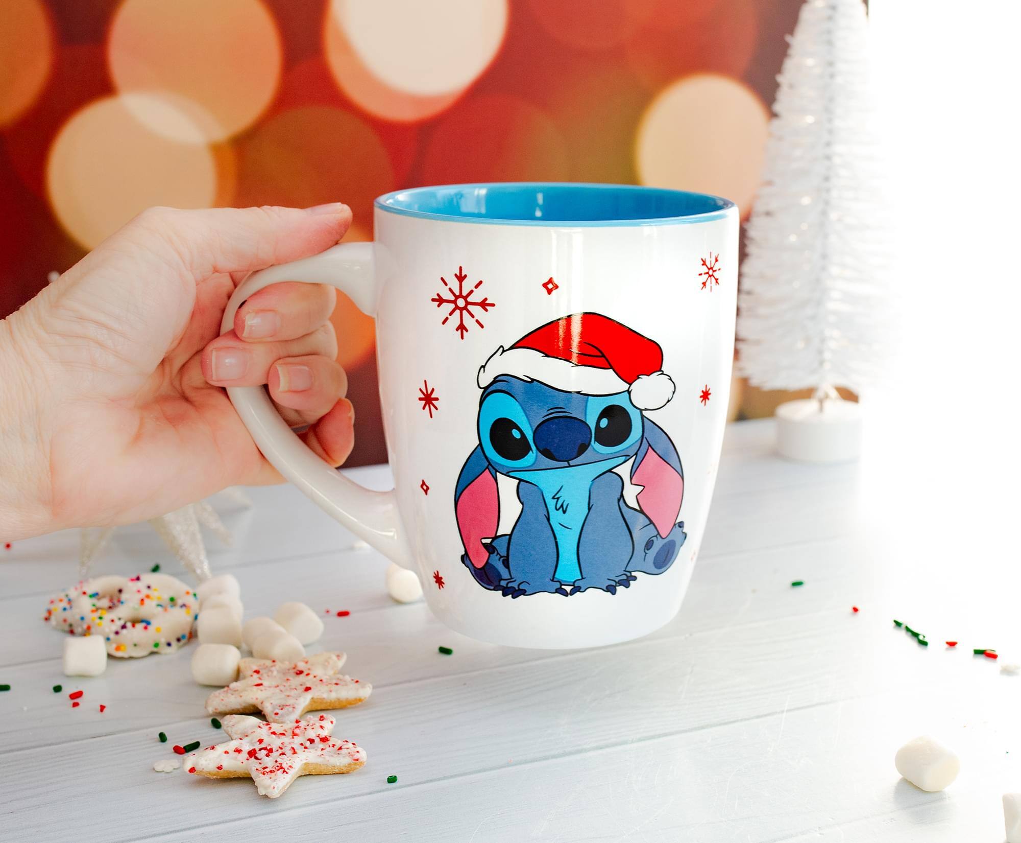 Alt View 2. Disney - Disney Lilo & Stitch Santa Hat Jumbo Curved Ceramic Latte Mug | Holds 25 Ounces - White.