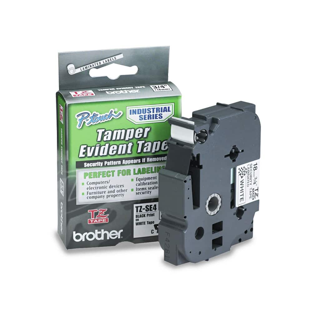 Brother - P-Touch TZESE4 0.7 in. x 26.2 ft. TZ Security Tape Cartridge for P-Touch Labelers - Black on - White