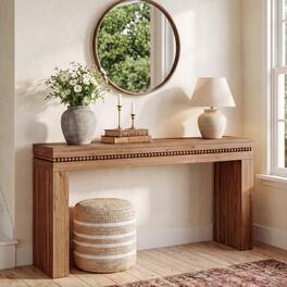 Tribesigns - 63" Solid Wood Long Console Tables for Entryway, Beaded Trim, Thick Tabletop & Legs, Farmhouse Sofa Table Behind Couch f - Honey Brown