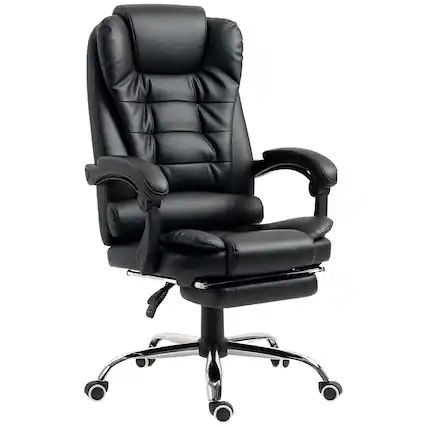 Front. Homcom - High Back Ergonomic Executive Office Chair, PU Leather Computer Chair with Retractable Footrest, Lumbar Support - Black.