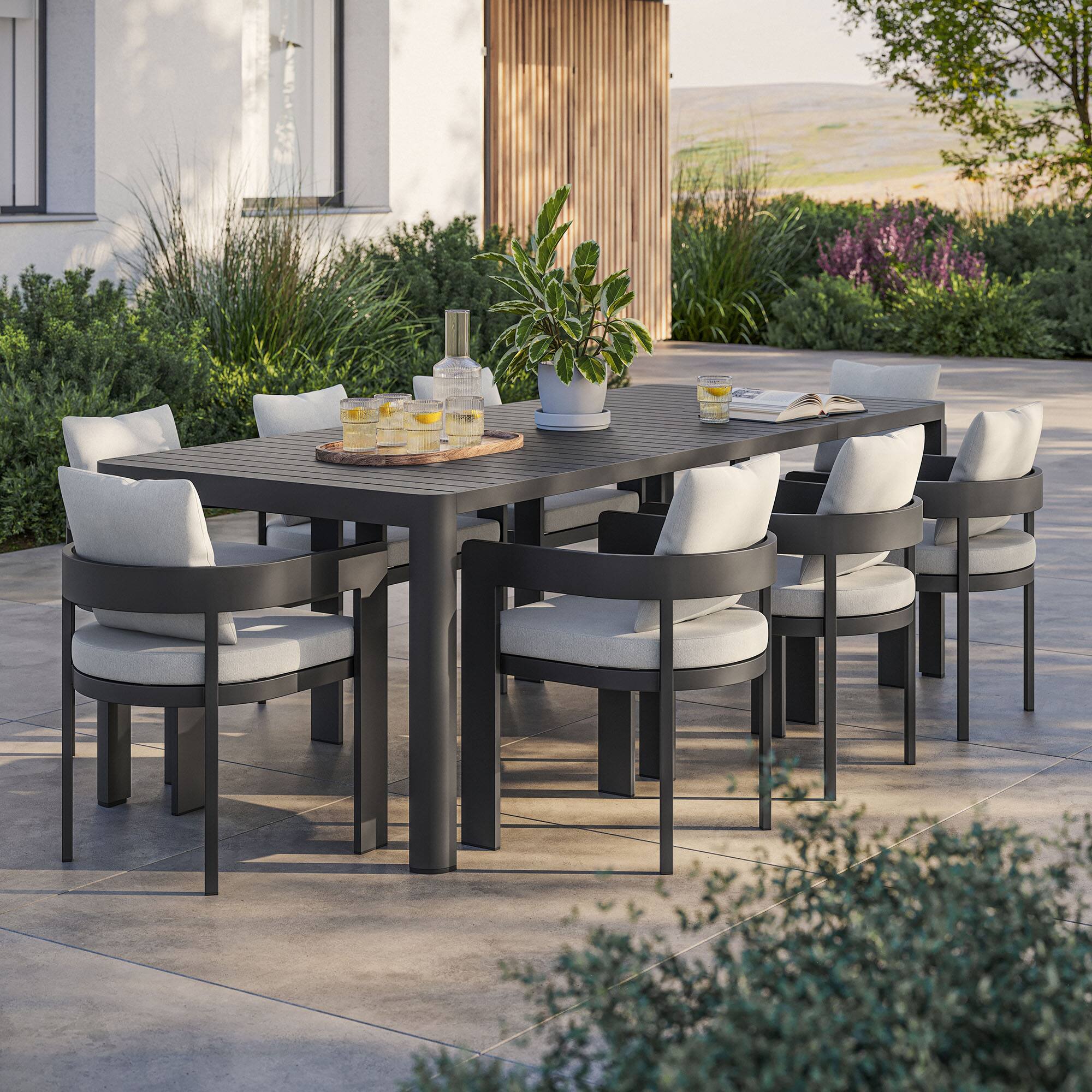 Alt View 2. Modway - Tahoe 9-Piece Aluminum Outdoor Dining Set with Extendable Table - Gray White.