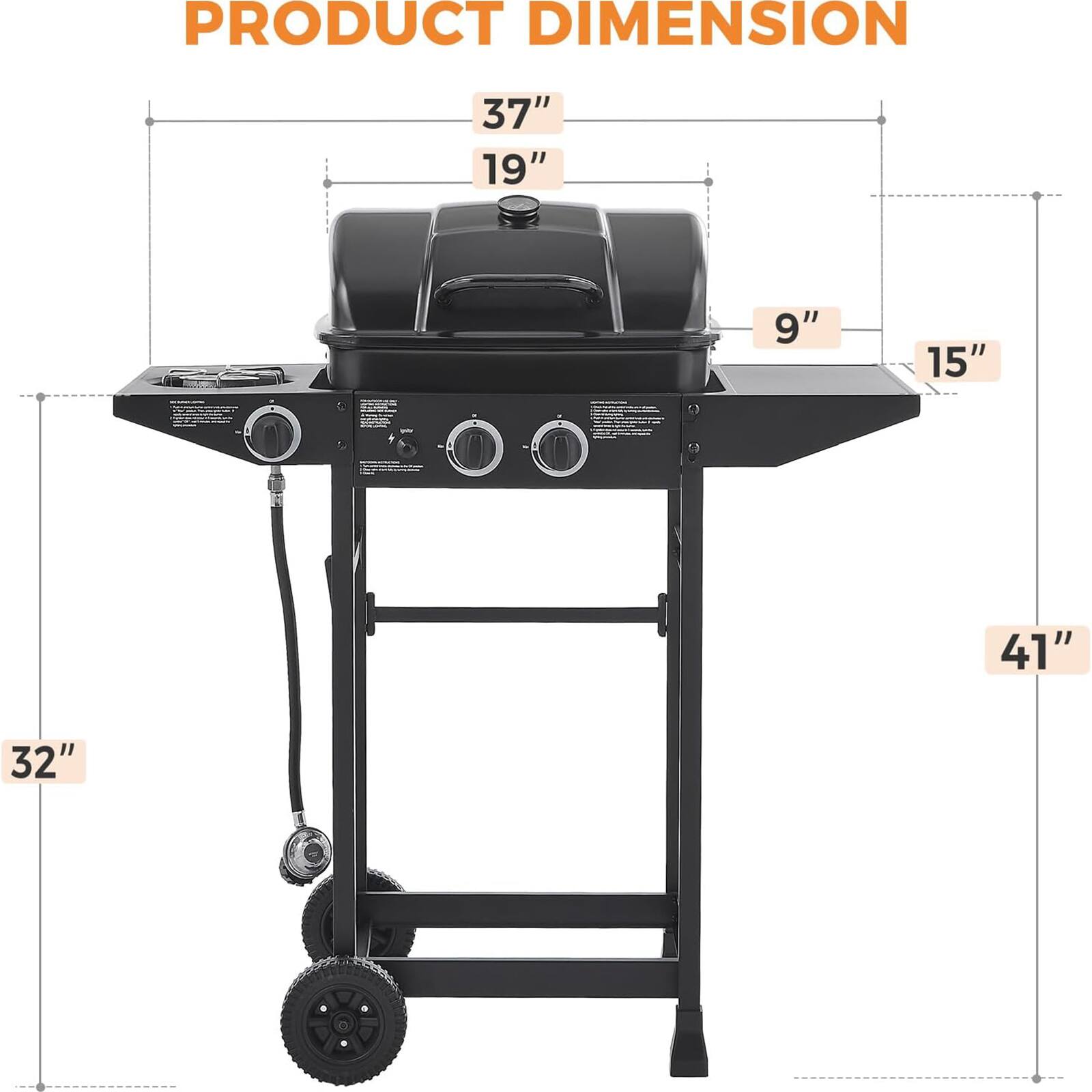 PRODUCT DIMENSION  
37" 19" 9" 15" 41" 32"