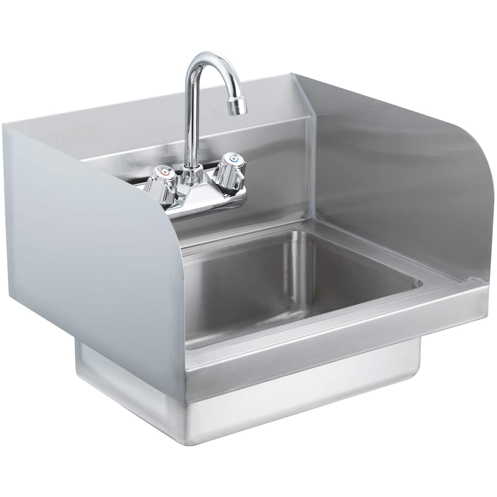 VEVOR - Commercial Hand Sink with Faucet and Side Splash, Stainless Steel Sink for Washing, Small Hand Washing Sink - Stainless steel color