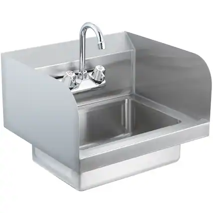 Front. VEVOR - Commercial Hand Sink with Faucet and Side Splash, Stainless Steel Sink for Washing, Small Hand Washing Sink - Stainless steel color.