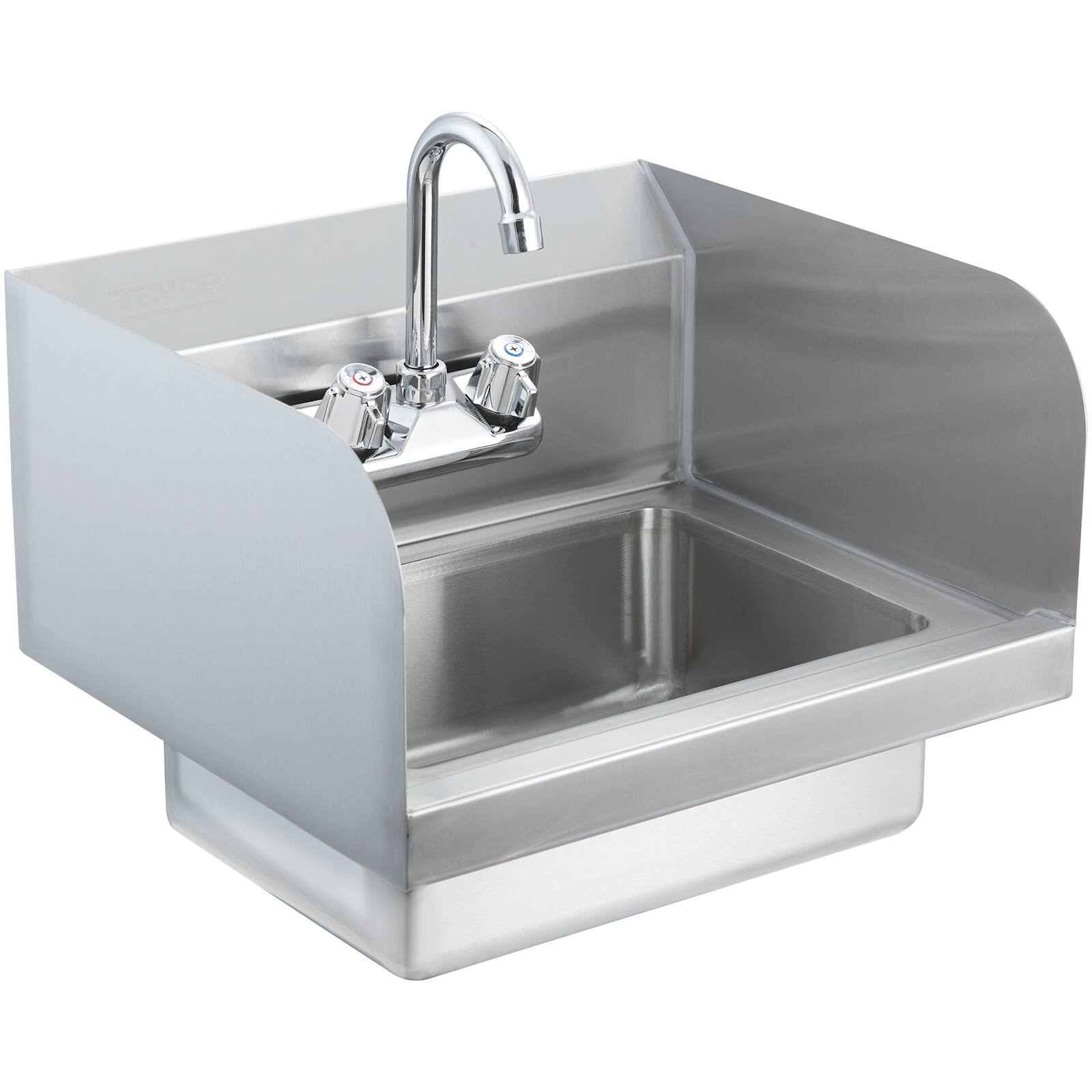 VEVOR - Commercial Hand Sink with Faucet and Side Splash, Stainless Steel Sink for Washing, Small Hand Washing Sink - Stainless steel color