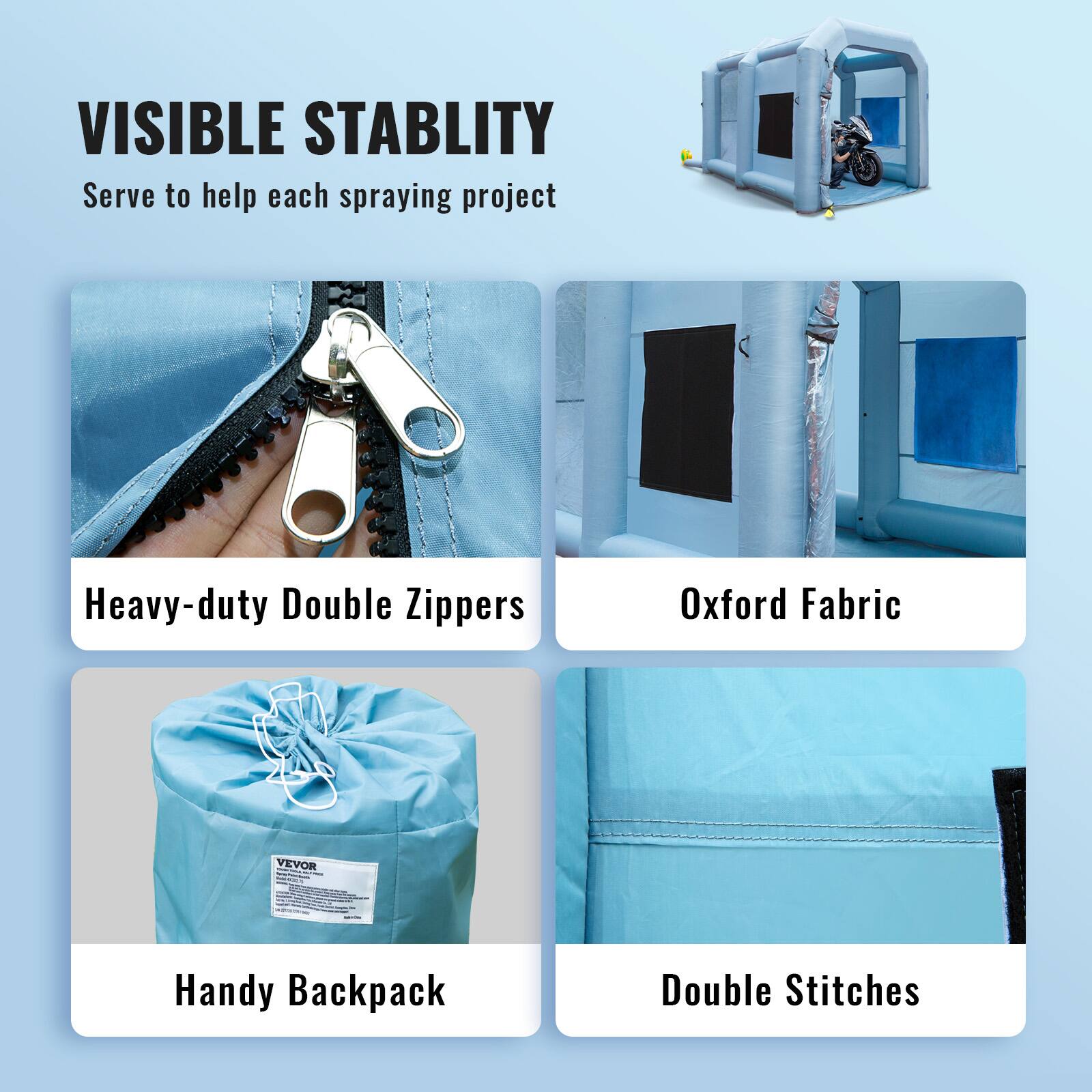 VISIBLE STABILITY  
Serve to help each spraying project

Heavy-duty Double Zippers

Oxford Fabric

Handy Backpack

Double Stitches