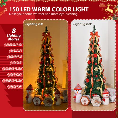 150 LED WARM COLOR LIGHT  
Make your home warmer and more eye-catching.

Lighting ON  
8 Lighting Modes  
- COMBINATION  
- IN WAVES  
- SEQUENTIAL  
- SLO-GLO  
- CHASING/FLASH  
- SLOW FADE  
- TWINKLE/FLASH  
- STEADY ON  

Lighting OFF