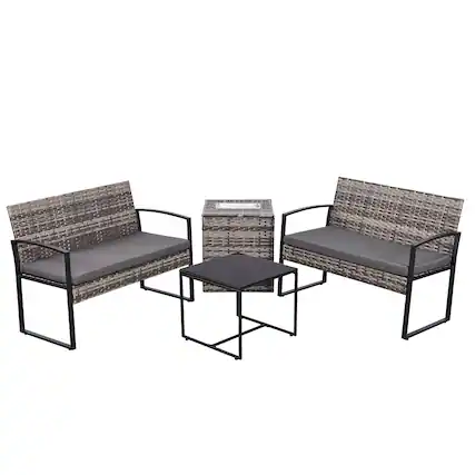 Front. Boyel Living - Gray 4-Piece Set Outdoor Patio Ice Bucket Set with 2 chairs 1 ice bucket table - Gray.