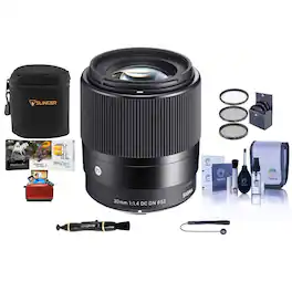 Bundle - Sigma - 30mm f/1.4 DC DN Contemporary Lens for EF-M, w/Filter Kit,Case,Mac SW