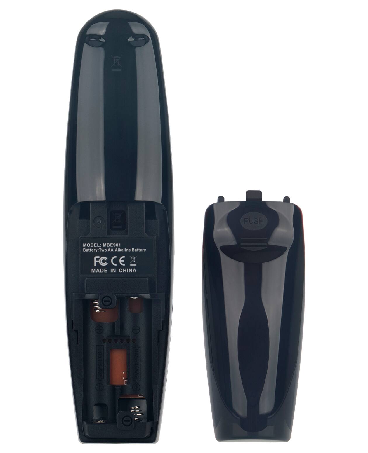 PUSH
MODEL: MBE901
Battery: Two AA Alkaline Battery
FC C E
MADE IN CHINA