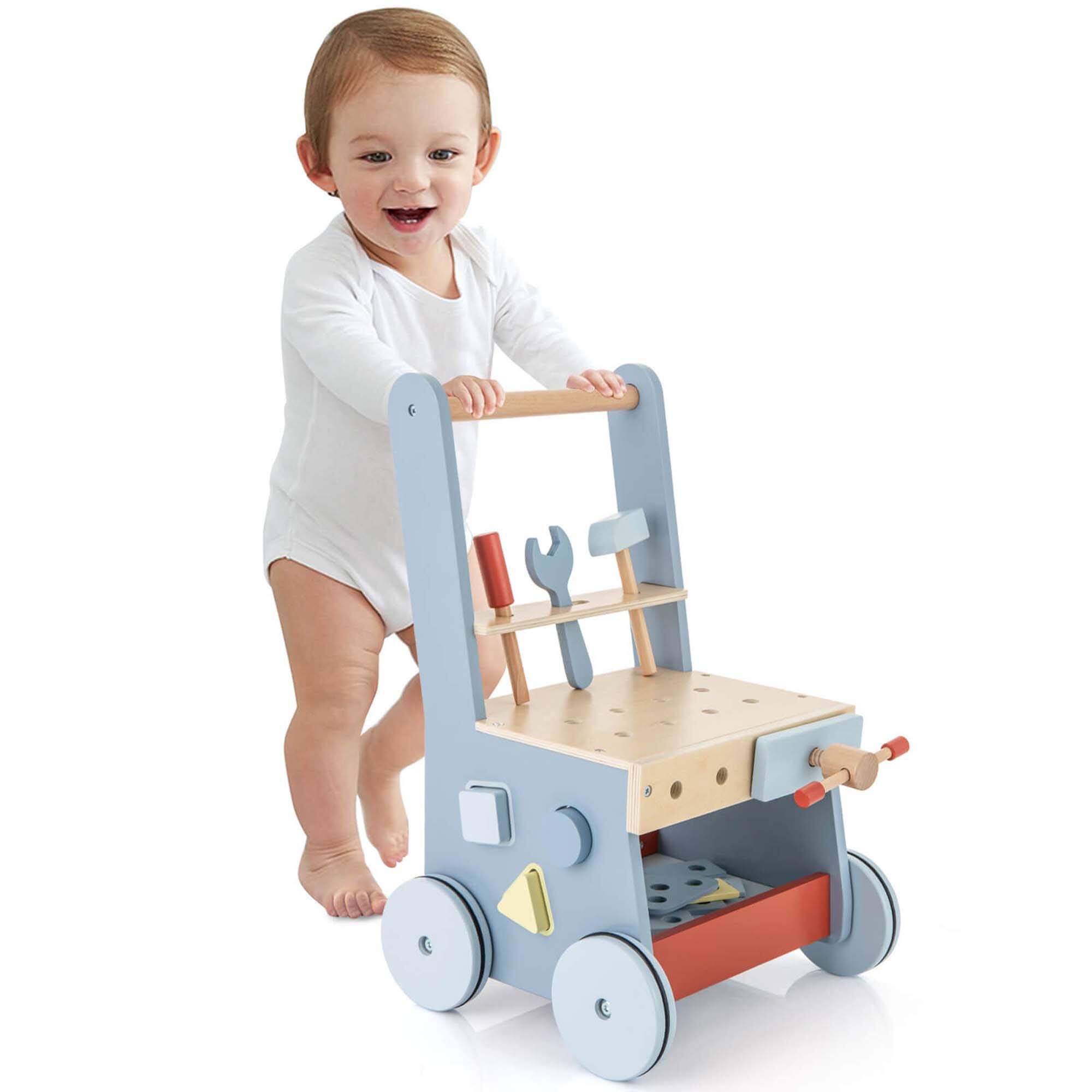 Alt View 9. Costway - Costway 2-in-1 Wooden Baby Push Walker with Multi-Activity Center & Bottom Storage Toys - Blue.