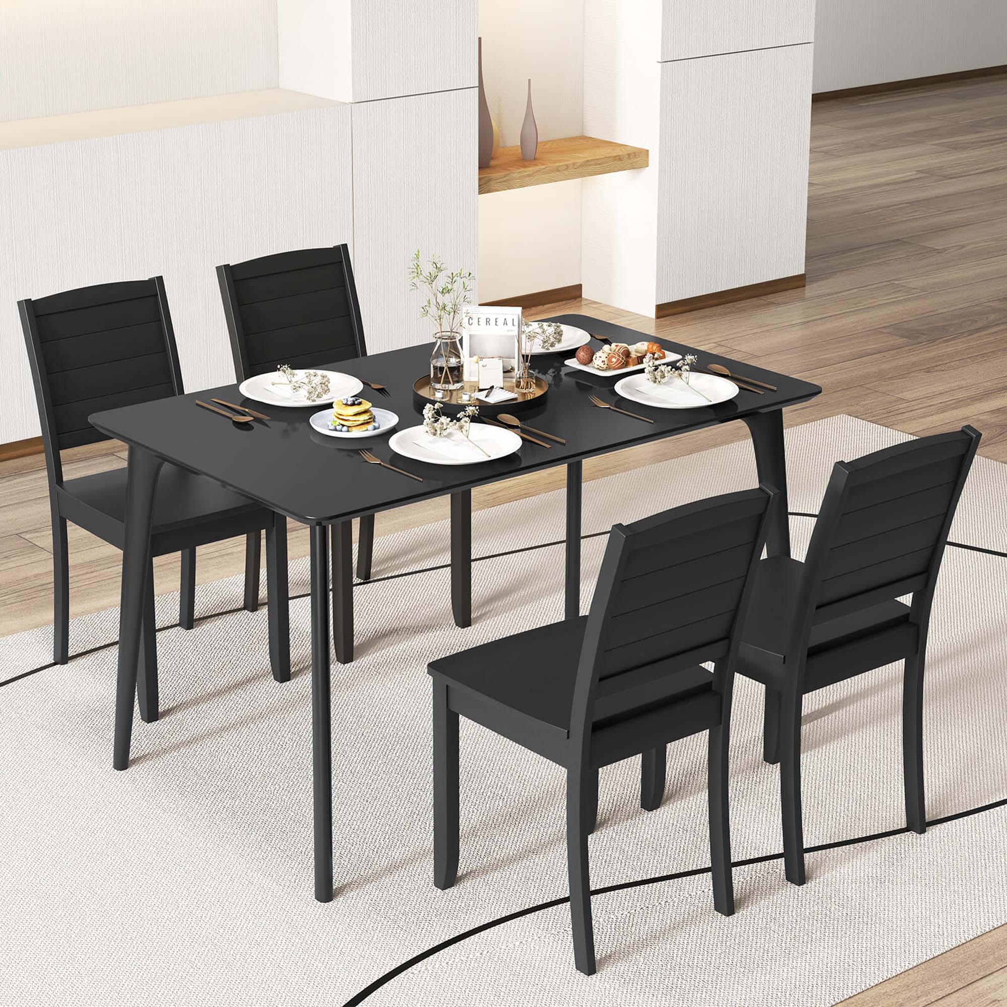 Alt View 4. Costway - Costway Armless Wood Dining Chair Set of 2 with Rubber Wood Legs Curved Backrest Kitchen - Black.