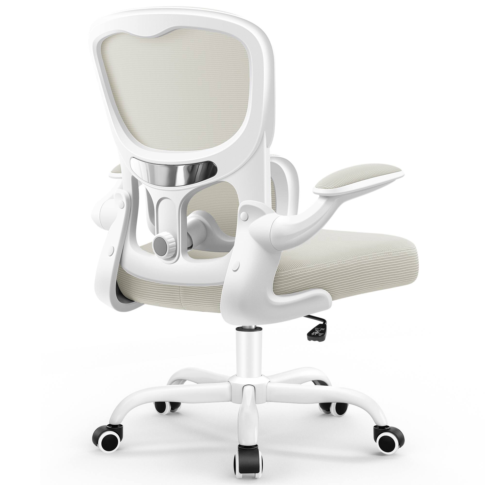 Back. Brick Attic - 300 lbs Ergonomic Office Chair,  Mesh Desk Chair with Adjustable Headrest and Lumbar Support, Flip-up Arms - White.