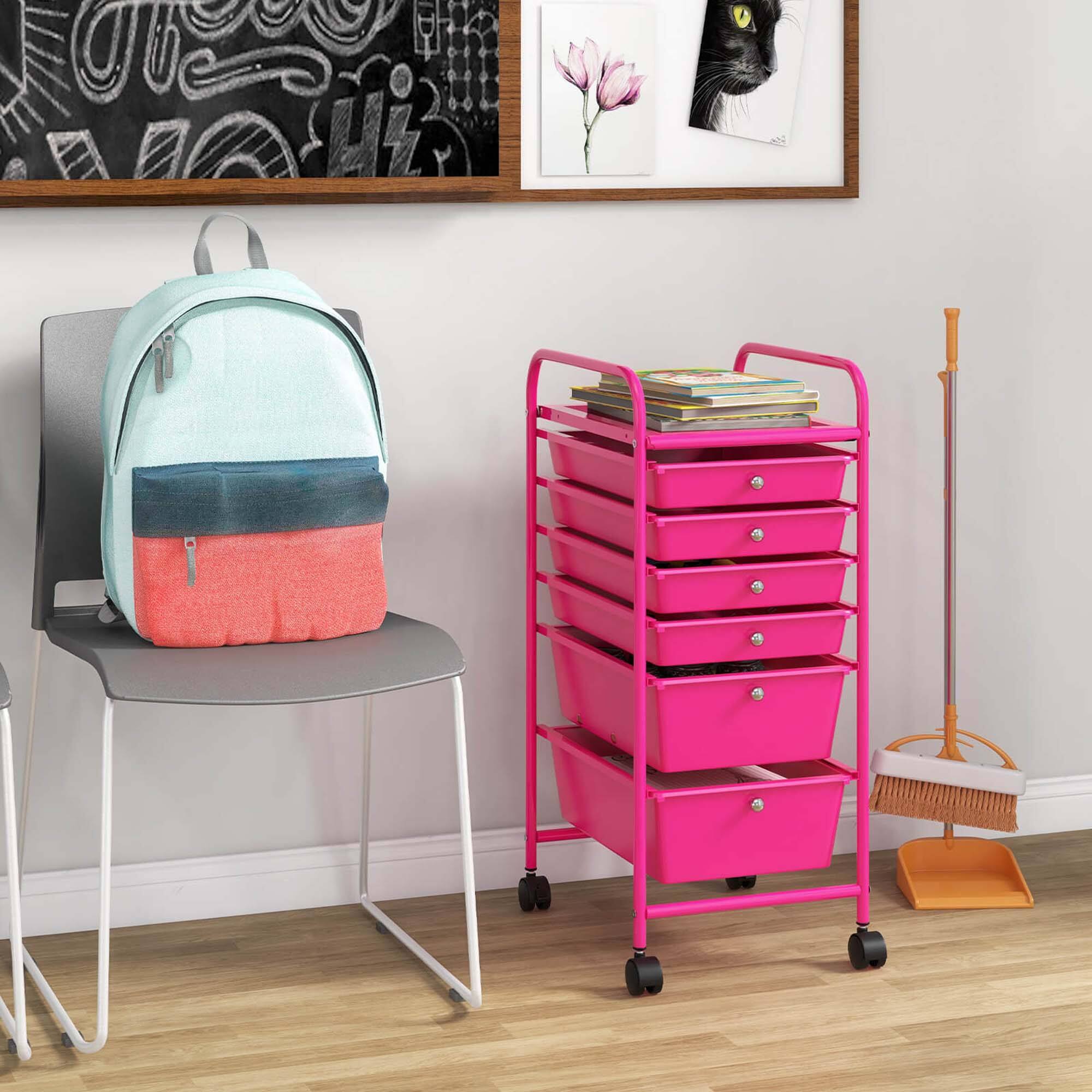 Alt View 3. Costway - Costway 6 Drawer Rolling Storage Cart Scrapbook Paper Office Organizer - Hot Pink.