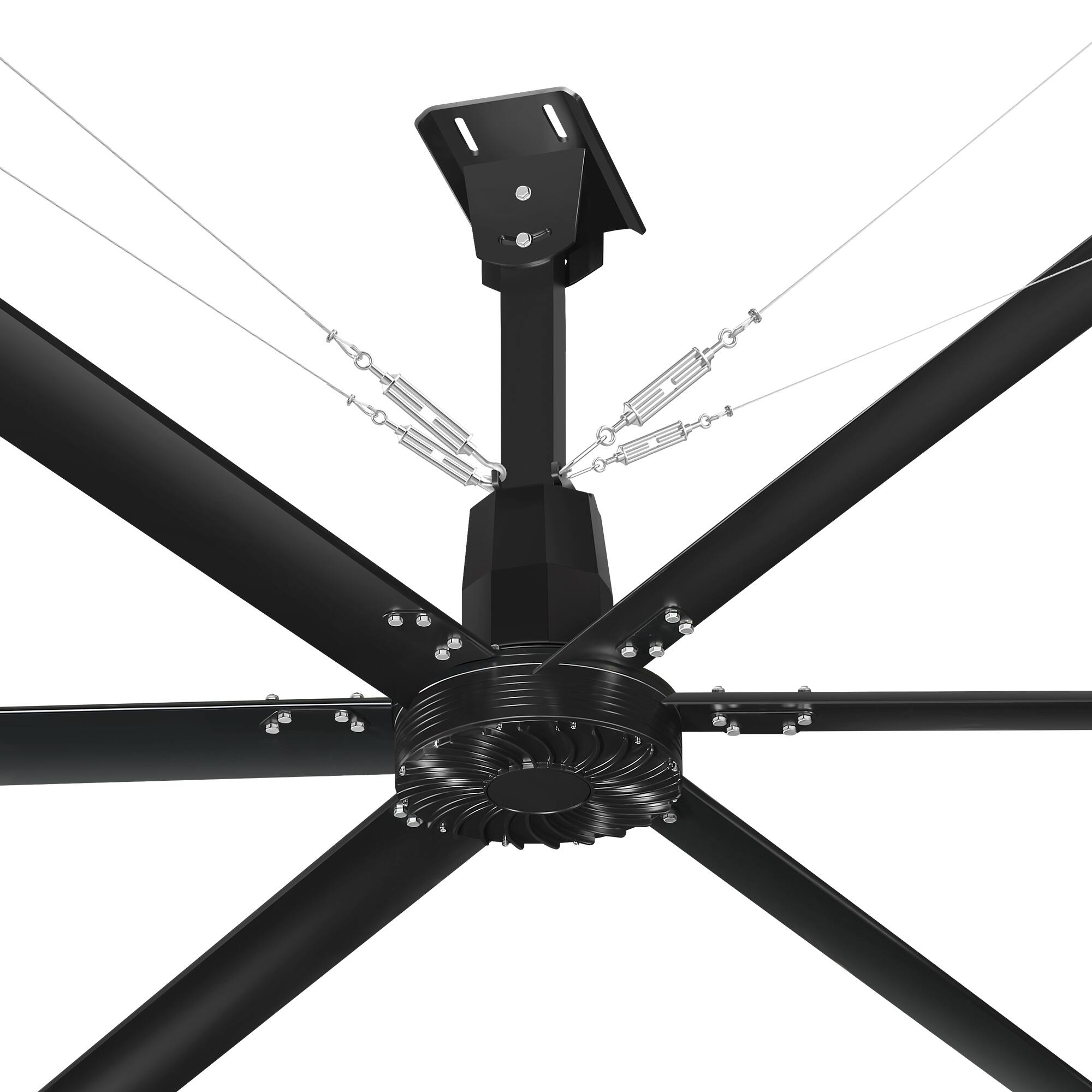 Alt View 10. Breezary - 192‑Inch HVLS Industrial Ceiling Fan, 1P 110V, Direct Drive DC Motor, Variable Speed, Aluminum Blades, Commercial Grade - Matte Black.