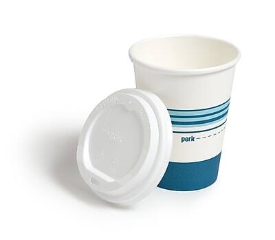 Alt View 1. Perk - Paper Cup & Lid Combo, 12 Oz., 50/Pack - White/Blue.