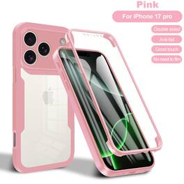 Dteck - for Apple iPhone 17 Pro Rugged Case,Slim Full-Body Clear Back Cover,Built-in Screen Protector,Shockproof PC+TPU Case - Pink