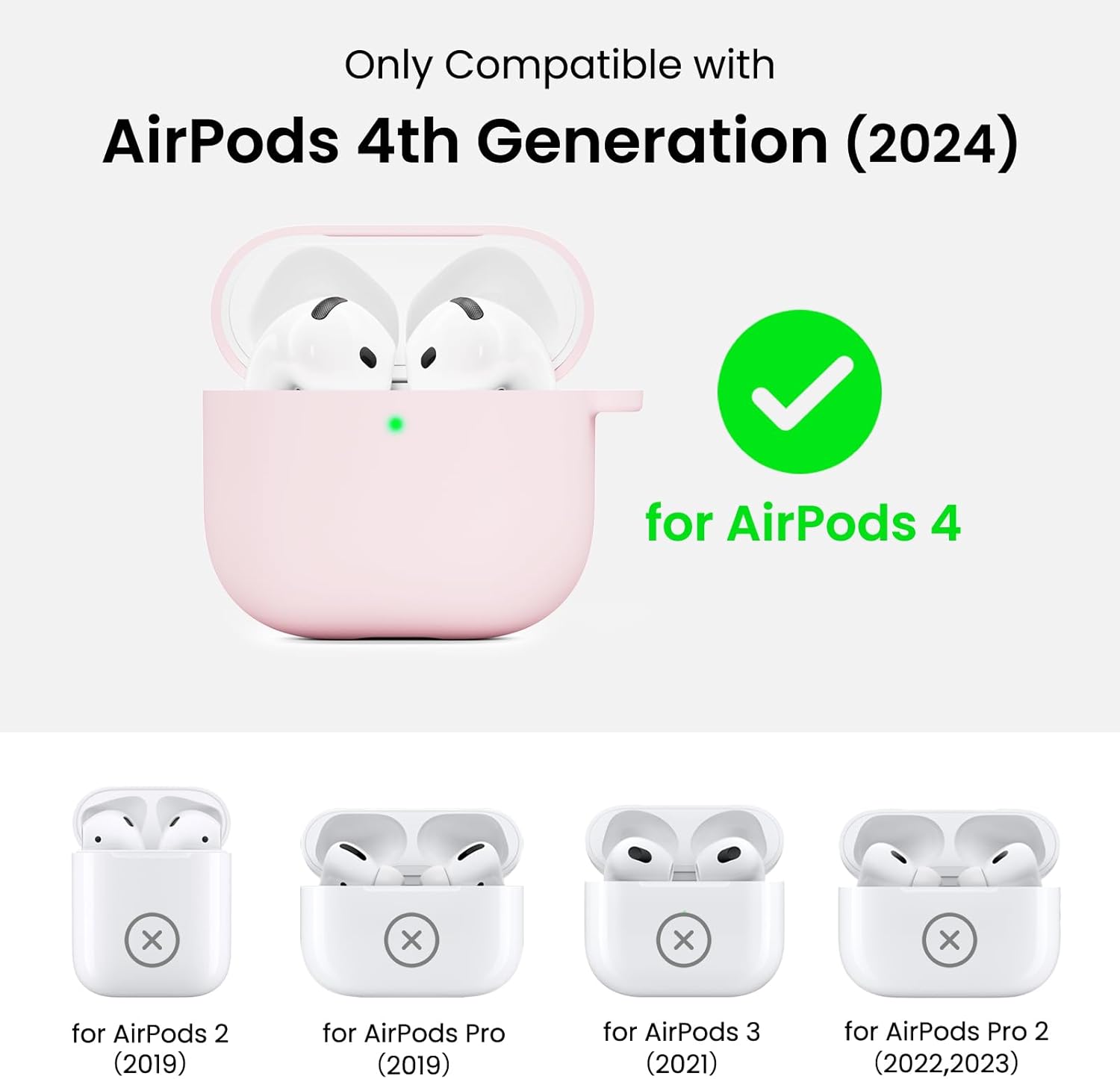 Only compatible with AirPods 4th Generation (2024) for AirPods 2 (2019) for AirPods Pro (2019) for AirPods 3 (2021) for AirPods Pro 2 (2022, 2023).