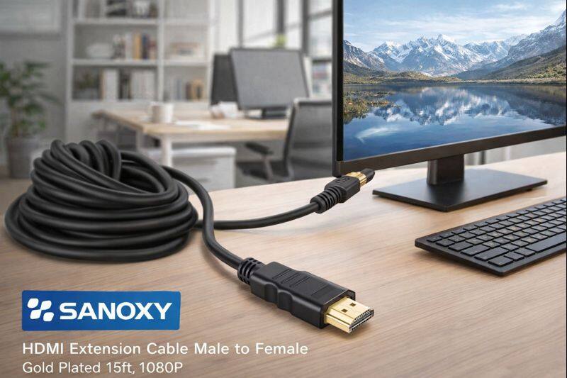 SANOX

HDMI Extension Cable Male to Female Gold Plated 15ft, 1080P