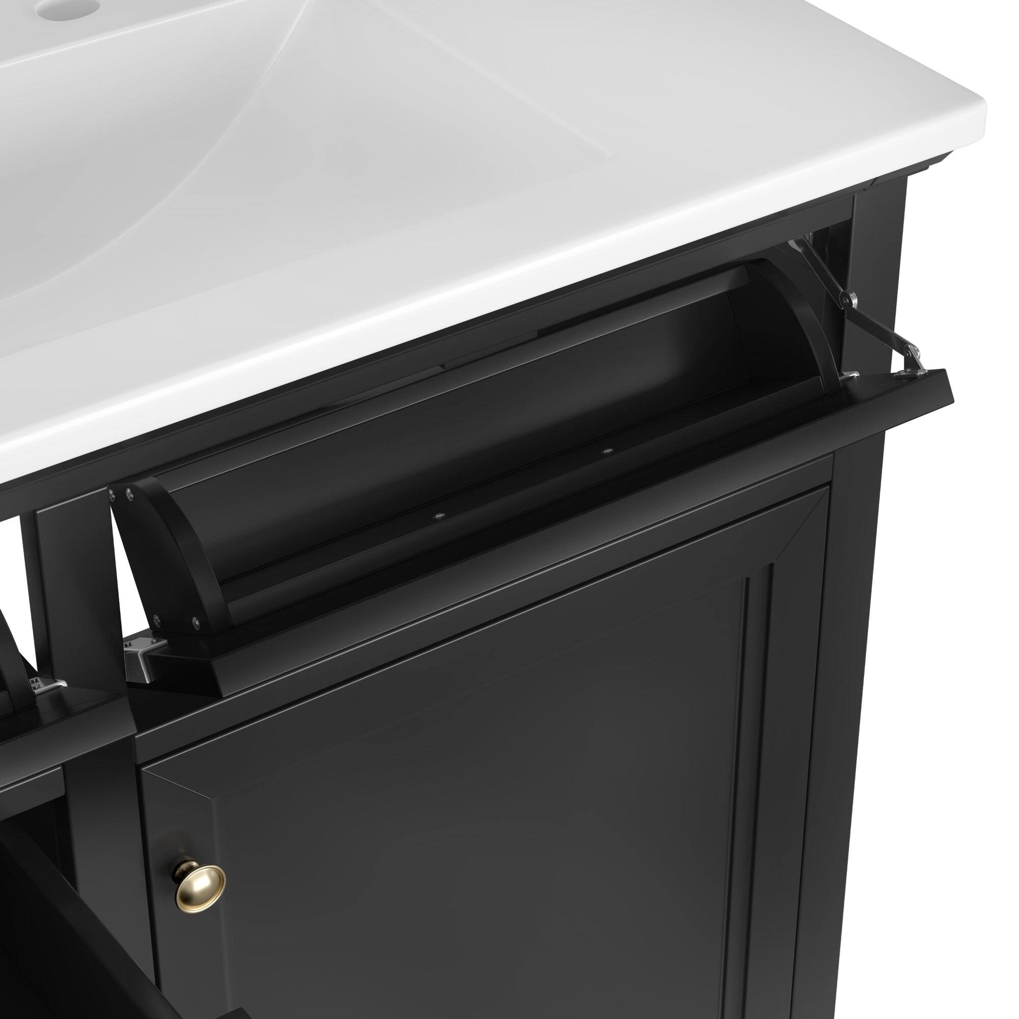 Alt View 8. Boyel Living - 36 Inch Bathroom Vanity with Ceramic Sink Top Four Drawers and One Soft Close Door Freestanding Cabinet Black Finish - Black.