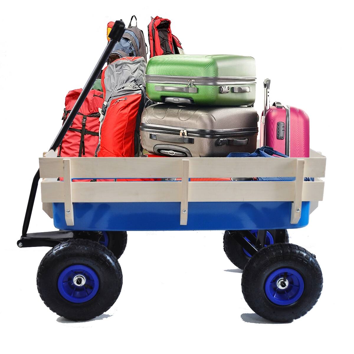 Back. Loheer - Loheer All Terrain Steel Garden Cart with Pneumatic Tires and Removable Wooden Sides.
