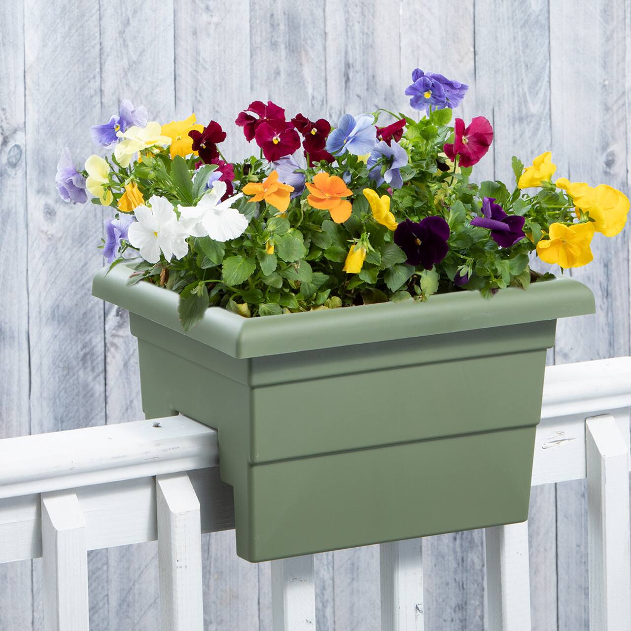 Alt View 1. Root & Vessel - 16" Countryside Rail Planter for 3.5" or 5.5" Wide Railings - Sage.