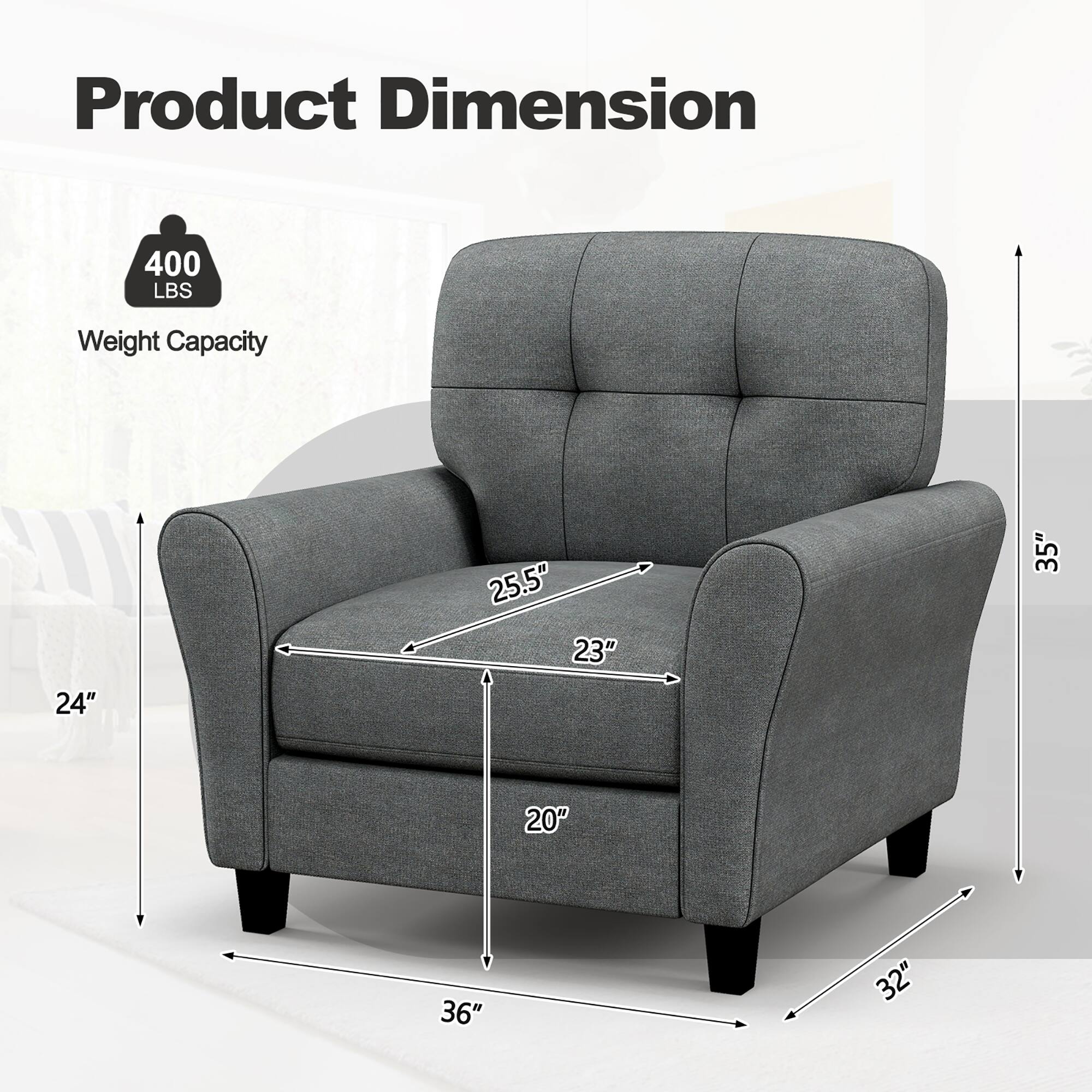 Product Dimension: 400 LBS Weight Capacity, 25.5" x 23" x 35" x 24" x 20" x 36" x 32".