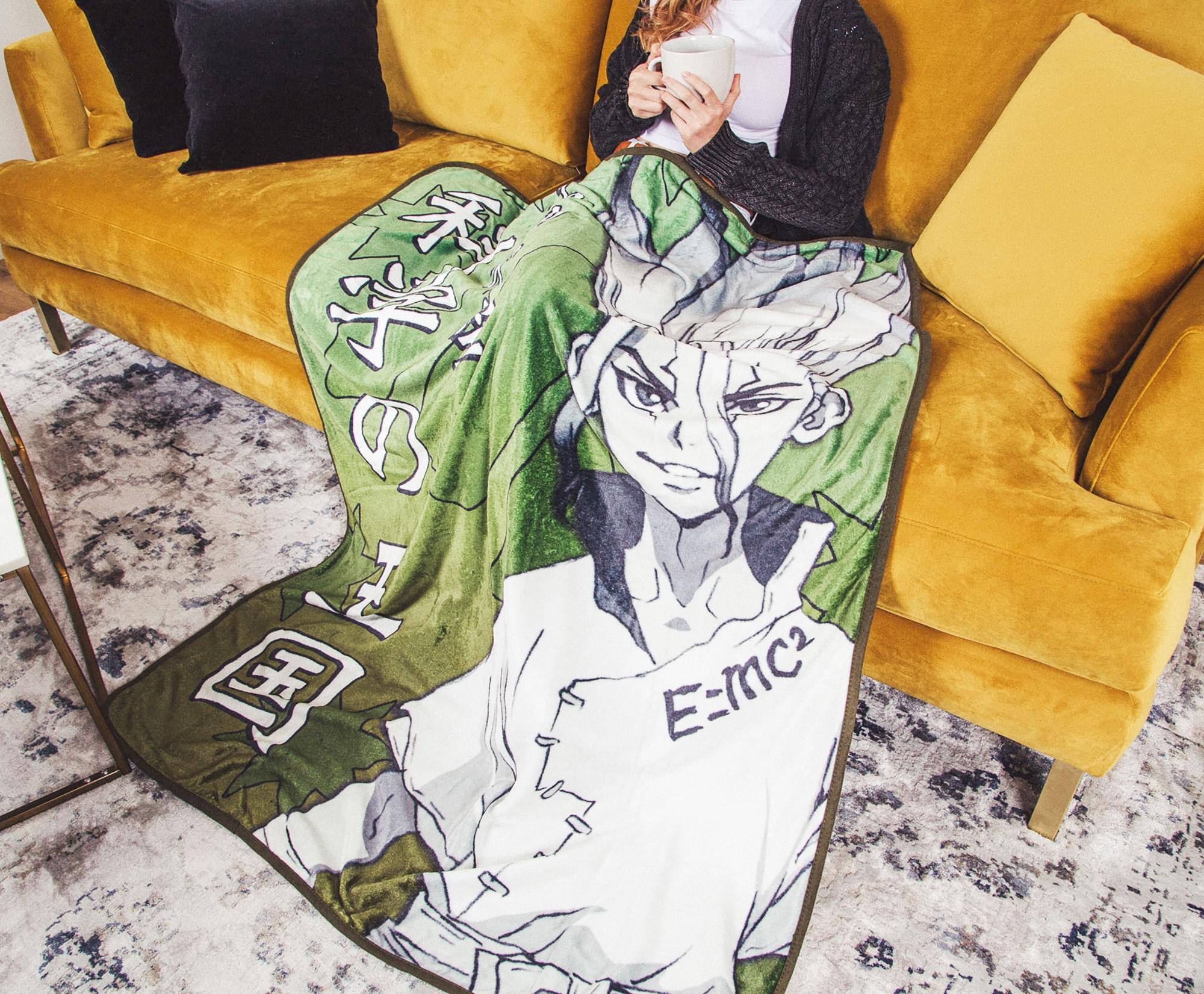 Alt View 2. Just Funky - Dr. Stone Senku Ishigami Fleece Throw Blanket | 45 x 60 Inches - Green.