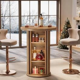 Tribesigns - Bar Table with Engineered Wood Construction, Storage Shelves and Round Top for Dining Room and Kitchen - Brown