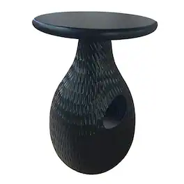Manhattan Lane - 14 Inch Side End Table, Artisan Handcrafted Mango Wood, Embossed Teardrop Shaped Base - Black