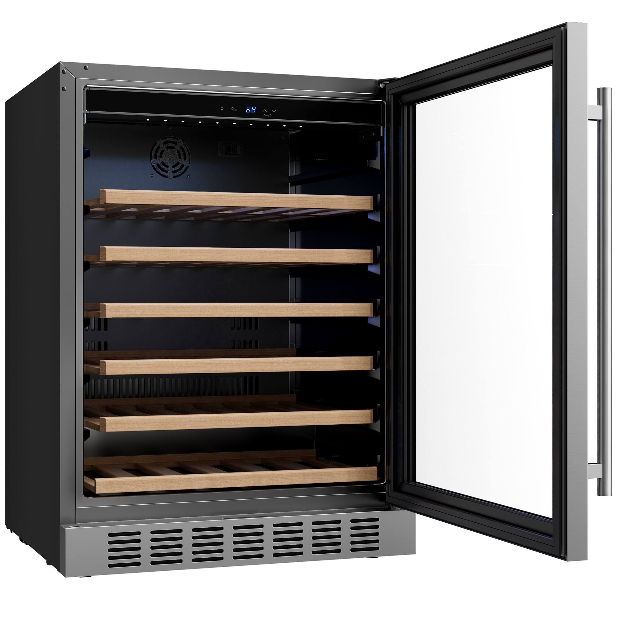 Left. Empava - 23.43 In. 46-Bottle Wine Cooler With Compressor Cooling, 6 Beech Shelves, Built-In/Freestanding Wine Fridge In Black - Black.