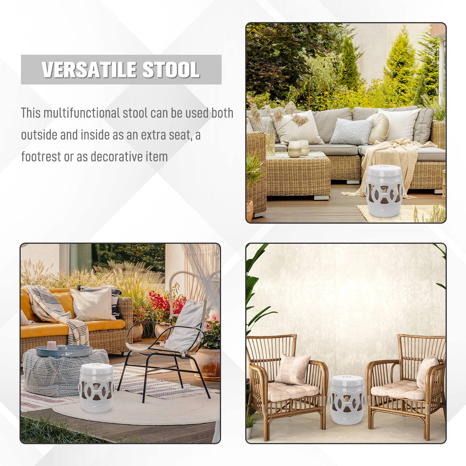 VERSATILE STOOL

This multifunctional stool can be used both outside and inside as an extra seat, a footrest or as decorative item