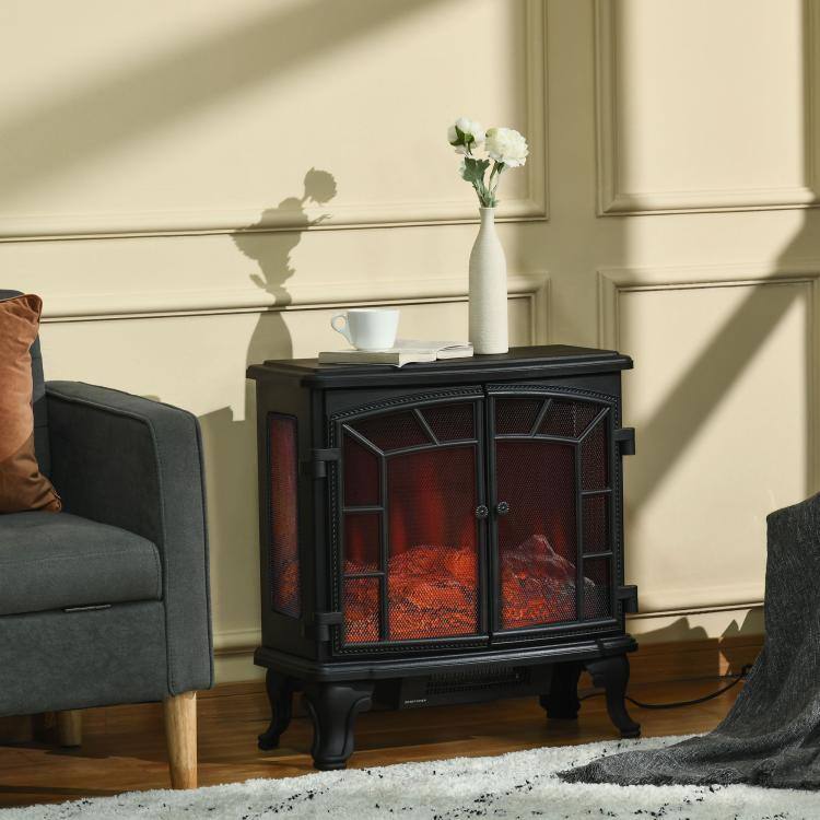Alt View 2. PULUZ - 27 inch Electric Fireplace Heater, Fireplace Stove with Realistic LED Flames and Logs, 750W/1500W - Black.