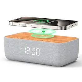 Dazzed Corner - Magnetic Wireless Charging Alarm Clock with White Noise Machine, Dimmable Digital Clock - Gray