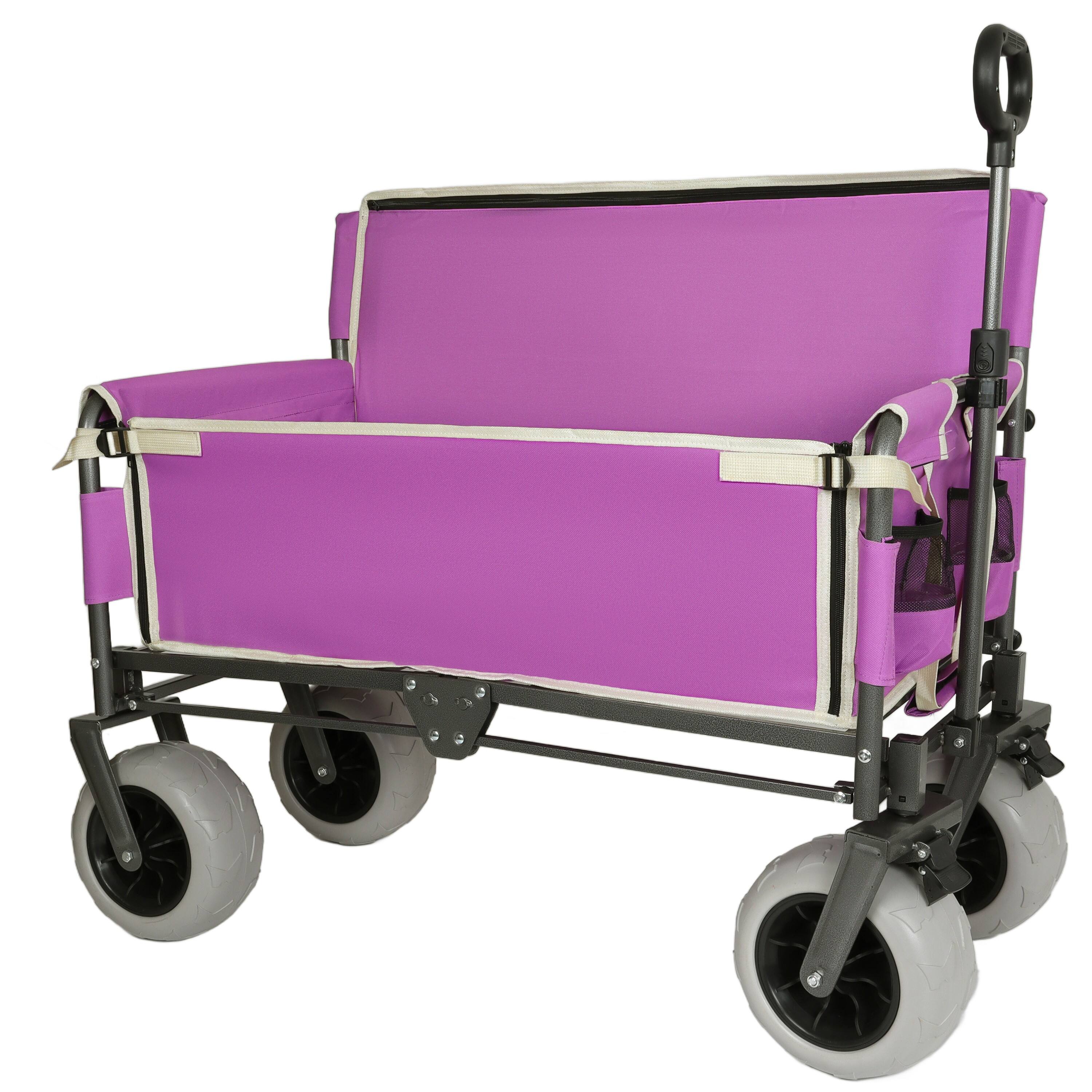 Left. Mondawe - 3-in-1 500lbs Convertible Folding Wagon Utility Carts - Bench Seat w/ 180L Capacity, All-Terrain Wheels - Purple.